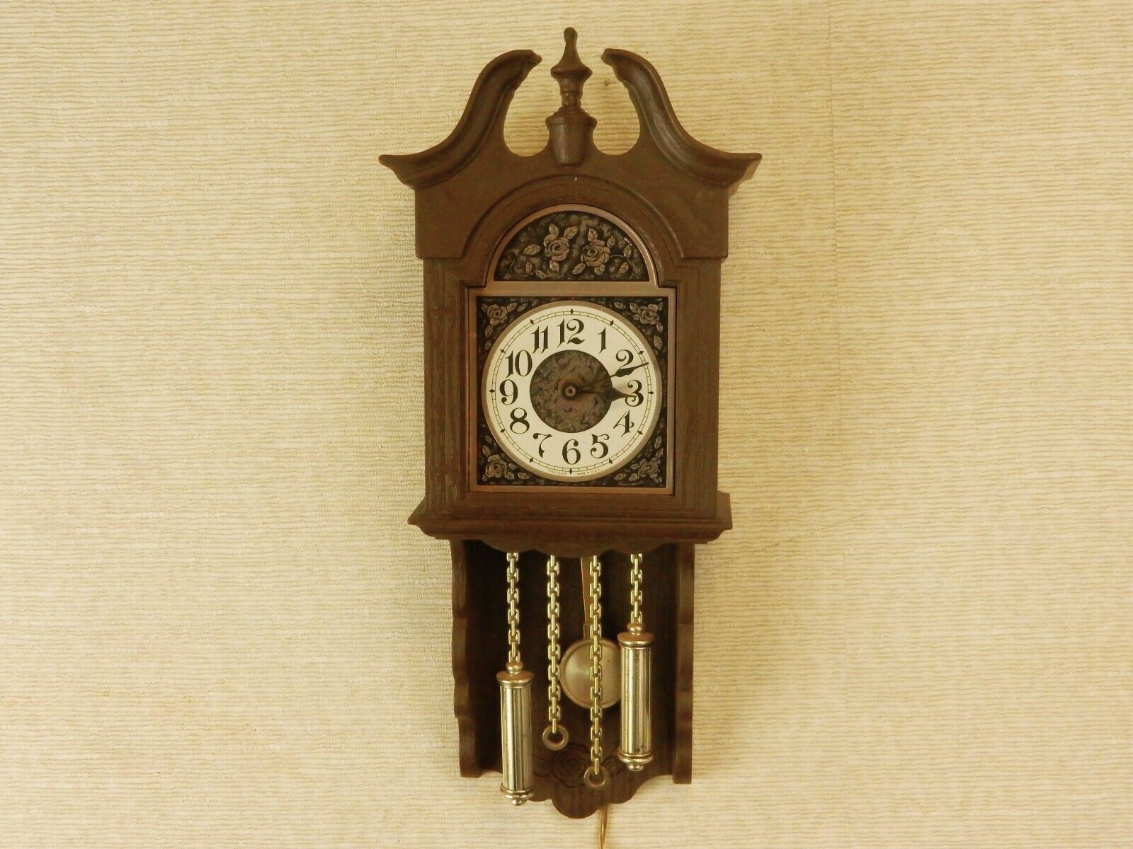 Waltham Spartus Wall Clock, Faux Wood, Imitation Weights/Chains, Vintage... - $29.35