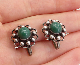 MEXICO 925 Sterling Silver - Vintage Green Onyx Non Pierce Earrings - EG2473 - £23.25 GBP
