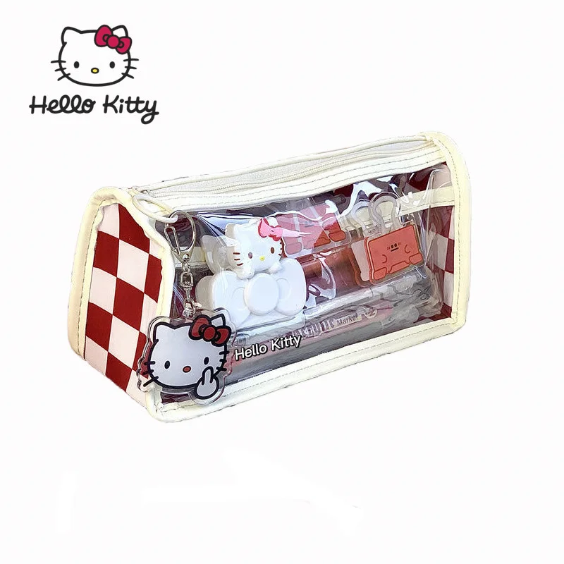 Hello Kitty Red Pencil Case Transparent Anime Cartoon Cat Large Capacity Simple - £9.25 GBP+