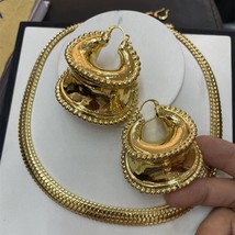 Hoop Earrings Necklace Jewelry Set for Women Dubai Gold Color Choker Necklace Ea - £45.49 GBP