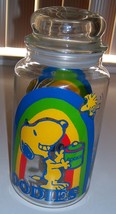 Snoopy Peanuts Characters Glass Goodies Candy Cookie Storage Jar Container Vtg - £30.89 GBP