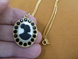 CA30-165) RARE African American LADY black + white CAMEO brass pendant necklace - $28.97