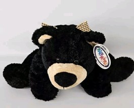 Flip Flops Black Bear Plush Stuffed Toy Mary Meyer Brown Gingham Ribbon Bow 12&quot; - £22.13 GBP