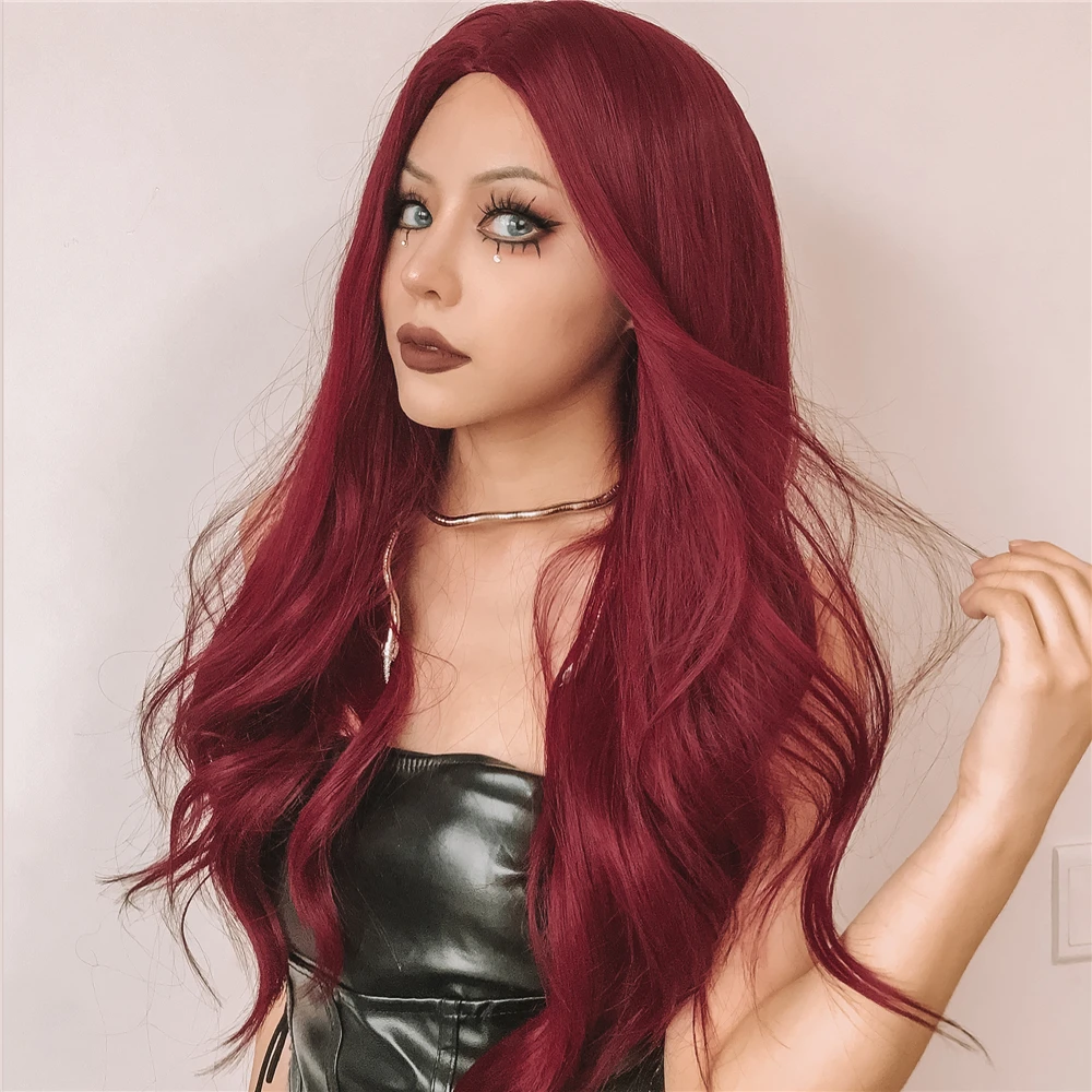 Sporting HENRY MARGU Colored BurAdy Wavy Synthetic Wigs Long Wine Red Natural Wi - £44.03 GBP