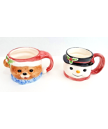 3D Coffee Mugs Snowman and Teddy Bear Set Of 2 Christmas - £10.60 GBP