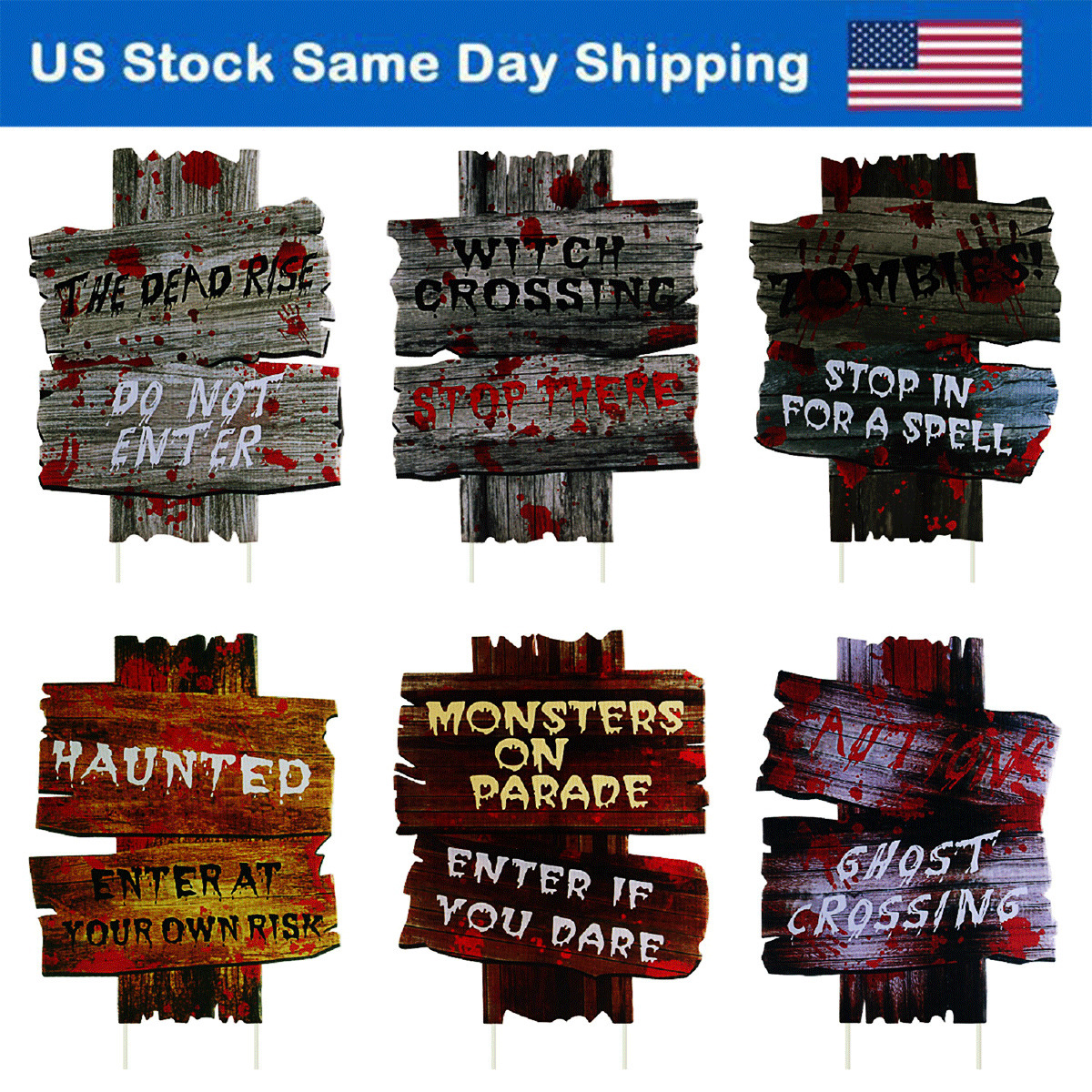 Primary image for 6Pcs Halloween Yard Warning Signs W/ Stakes Beware Signs Outdoor Scary Decors Us