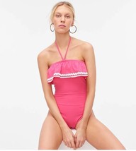 New J Crew Women Sweet Pink Rickrack Ruffle Halter Tie Bandeau Swimsuit 4 8 - £31.44 GBP