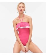 New J Crew Women Sweet Pink Rickrack Ruffle Halter Tie Bandeau Swimsuit 4 8 - £31.44 GBP