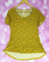 Womens Size S LULAROE Perfect Tee Tan and Yellow Print Short Sleeve EUC - £17.91 GBP