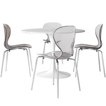 LeisureMod 5-Piece Dining Set Round White MDF Dining Table and 4 Plastic... - $705.60