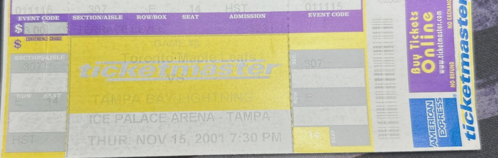 toronto maple leaf tampa bay lighting 15,2001 ice plalace - $7.80