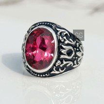 Pinky Ruby Quartz Ring Unisex Gift Jewelry Handmade 925 Silver July Birthstone - £51.31 GBP