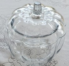 VTG Clear Glass Pumpkin Cookie Candy Jar Dish with Lid 7” Fall Harvest D... - £20.10 GBP