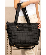 Black Quilted Patchwork Large Tote Bag and Clutch 2pcs Set - $43.74