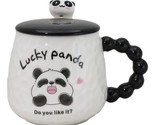 Ceramic Cute Lucky Laughing Panda Bear With Lid And Panda Head Spoon Mug... - $17.99