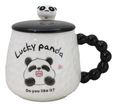 Ceramic Cute Lucky Laughing Panda Bear With Lid And Panda Head Spoon Mug Cup - £14.15 GBP