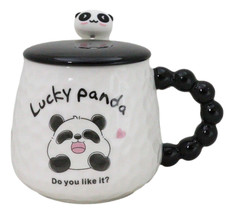 Ceramic Cute Lucky Laughing Panda Bear With Lid And Panda Head Spoon Mug... - £14.15 GBP