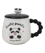 Ceramic Cute Lucky Laughing Panda Bear With Lid And Panda Head Spoon Mug... - $17.99