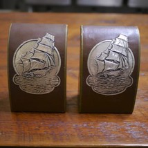 Pair of Vintage Nautical Old Sailing Ship Silver Tone Heavy Book Ends 6&quot;x4&quot; - £47.54 GBP