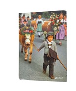 Postcard Cattle Drive In Bavaria Germany German Boy Leading Cow Chrome U... - €4,25 EUR