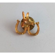 Vintage Horseshoes With Donkey Head Gold Tone Lapel Hat Pin - £6.61 GBP