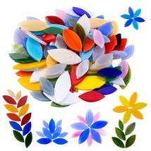 100 Pieces Petal Mosaic Tiles, Hand-Cut Stained Glass Flower Leaves Tiles For Ar - £22.69 GBP