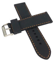 22mm Silicone Rubber Watch Band Strap Black With Orange Stich Pin Buckle... - $14.99