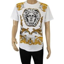Men LAVERITA European Fashion Crew Shirt Short Sleeve Medusa Floral 93361 White image 2