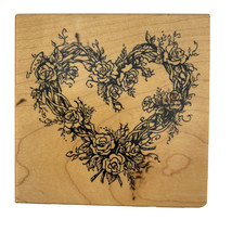 PSX Heart Shaped Rose Grapevine Twig Wreath Rubber Stamp G-553 Vintage 1993 New - $9.72