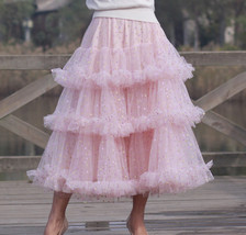 A-line Floral Tiered Tulle Skirt Outfit Women Plus Size Ivory Tulle Midi Skirt image 9