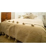 Beige handmade moroccan blanket, Berber blanket, woven blanket, cotton b... - $149.00