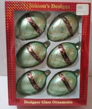 Seasons Designs Ornate Glass Christmas Hanging Ornaments Green 6Pc 4x2.5&#39;&#39; - £29.62 GBP