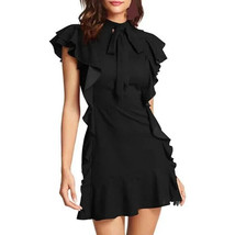 Women&#39;s Tie Neck Ruffled Short Sleeves Mini Dress Black, Medium - £38.69 GBP