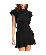 Women&#39;s Tie Neck Ruffled Short Sleeves Mini Dress Black, Medium - $936.77 MXN