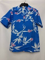 HIlo Hattie Men&#39;s SS Blue Floral Button Down Hawaiian Shirt M - £17.83 GBP