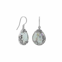 925 Silver Oxidized Filigree Design Pear Ancient Roman Glass Earrings Girls Gift - £165.47 GBP