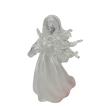 Vintage Frosted Acrylic Angel Playing Violin Christmas Tree Topper Figurine 6&quot; - £8.78 GBP