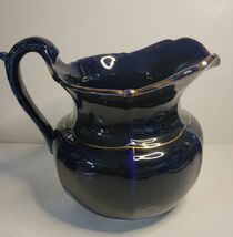 Pitcher Ceramic Cobalt Blue Gilded VTG image 2
