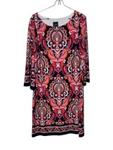 JH Womens Dress Shift Midi Long Sleeve Paisley Lined Stretch Crew Neck M... - $23.75