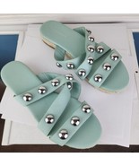 Marc Fisher Sea Green Criss Cross Sandals Studded Slide On Shoes Sz 9M - £26.30 GBP