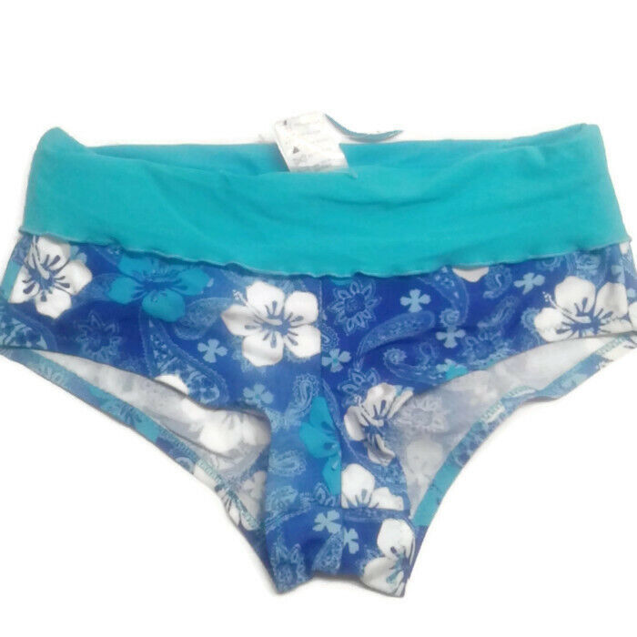 Primary image for Girls 16 bathing Swim suit bottoms only Blue White Hibiscus Flowers