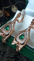 Vintage 1990-s 14 Ct Rolled Gold Large Emerald Earrings-Hallmarked 585 RG - £62.90 GBP