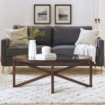 Modern Round Tempered Glass Coffee Table | Solid Wood Base Living Room - $160.99