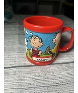 Peanuts Snoopy Charlie Brown Linus Sally Lucy 3D Kids Plastic Red Mug &quot;M... - $9.00
