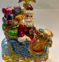 Vintage RADKO Hand Blown  Santa dog sleigh Ornament 5 x 5 inch Santa &amp; Mascot - £142.72 GBP