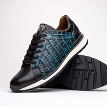 Men's Shoes genuine crocodile and lizard fashion sneaker Portici Navy / Black image 3