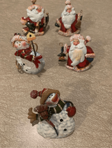 Christmas Napkin Rings Set Of 5 Santa Snowman Painted Metal Vintage Euc Holiday - £10.64 GBP