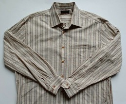Joseph Abboud Non-Iron Dress Shirt Sz XL Mens Beige Brown Striped 37 Sleeve - £12.46 GBP