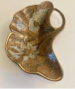 Vintage Mid-Century Art Nouveau Style Brass Enamel Leaf Dish - Calla Lil... - $200.00