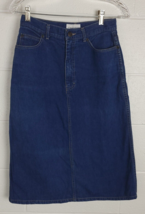 Vintage Calvin Klein Blue Denim Jean Skirt Cotton Made in USA Talon 42 Sz 8 - $24.75